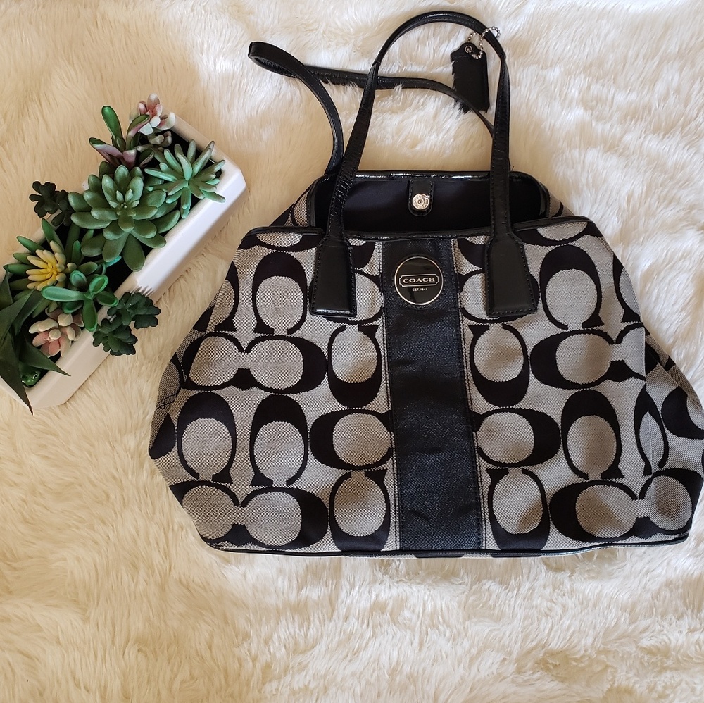 Coach Signature Print Black/Grey Canvas Satchel
